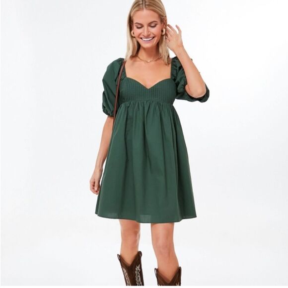 NWT Tuckernuck Emerald Puff Sleeve Sasha Mini Dress - Picture 1 of 9